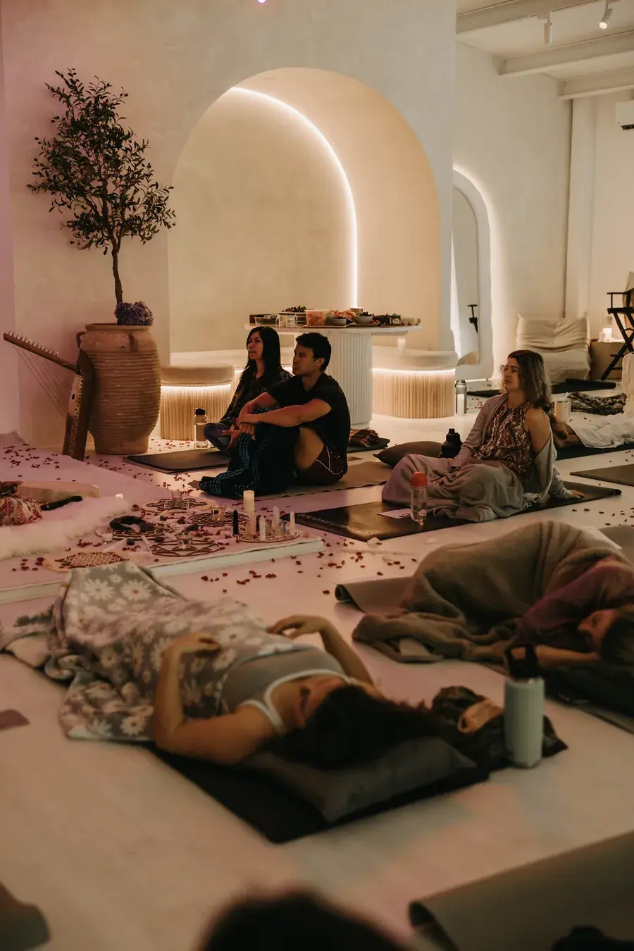 A full room resting during a session